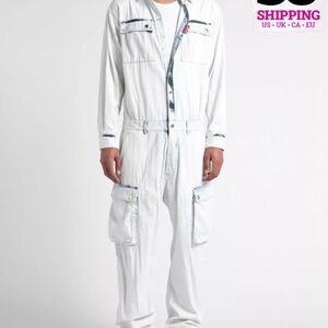 White Denim Jumpsuit with Pockets